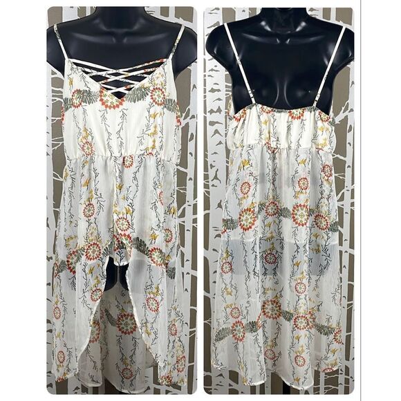 NEW $34 Boho Floral Fly Away Front Longline Sheer Tank Top sz M - Picture 1 of 10